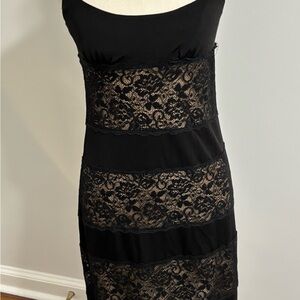 bebe Black Lace Stripe Midi Dress